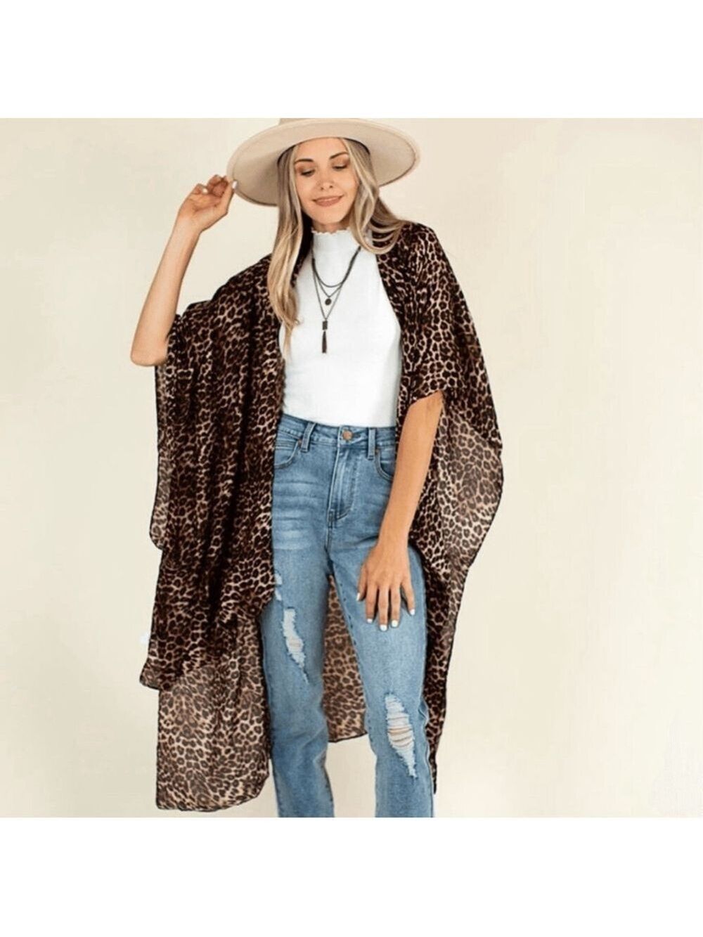 Women's Mia Joy Leopard Print Kimono One Size Brown Black